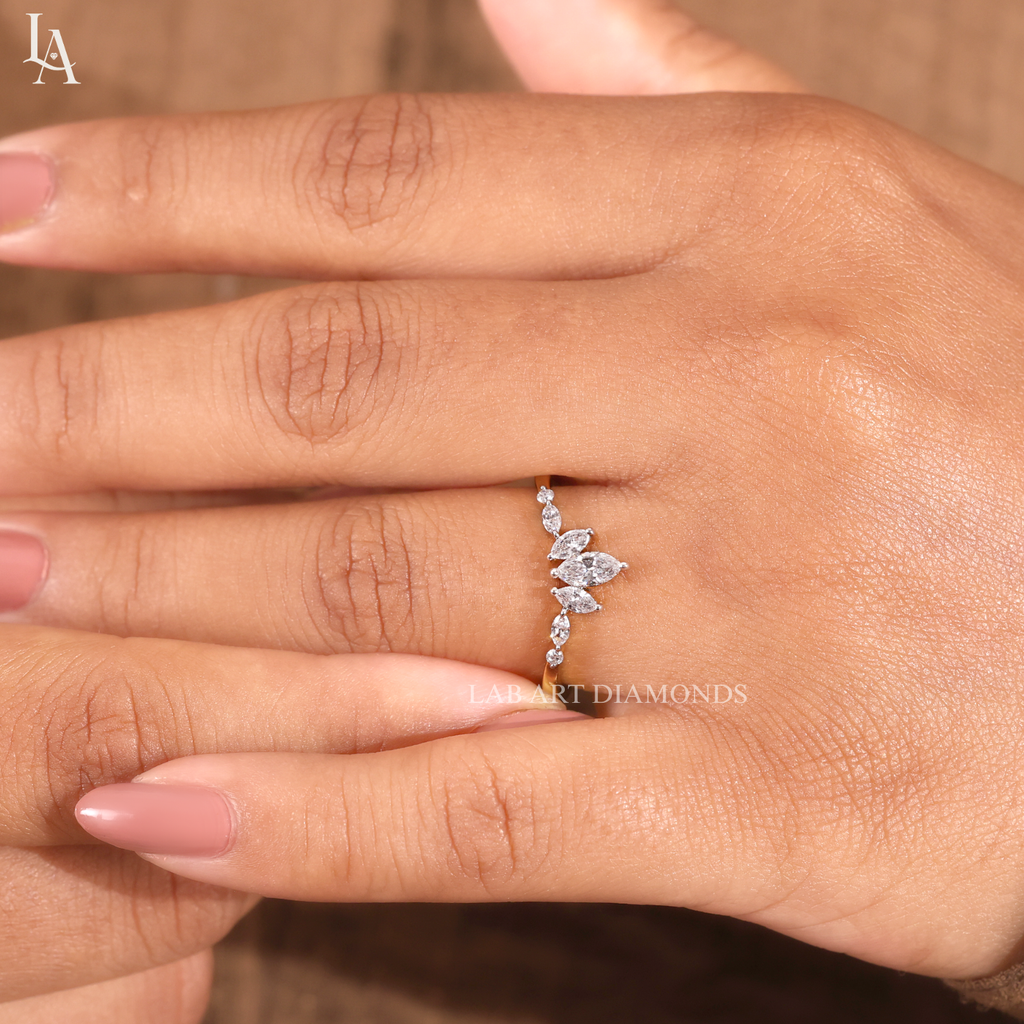 Curved Marquise Crown Wedding Band