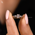 Emerald Cut Marquise Cluster Diamond Engagement Ring