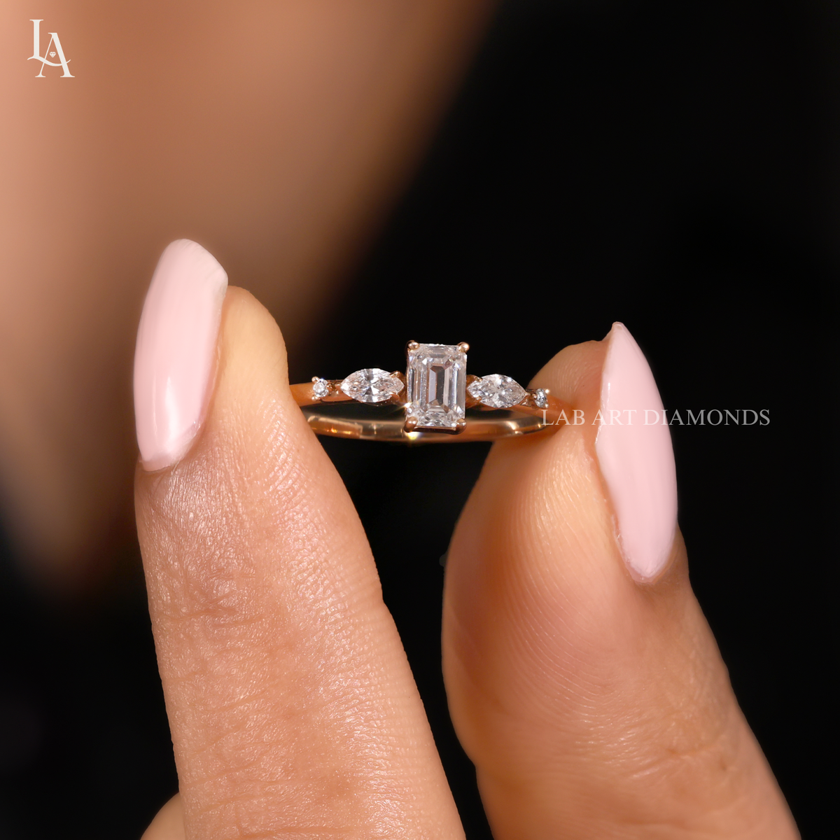 Emerald Cut Marquise Cluster Diamond Engagement Ring