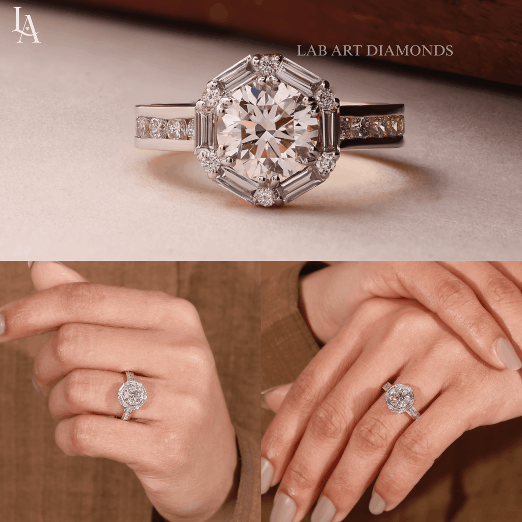 Round Cut Art Deco Halo Engagement Ring
