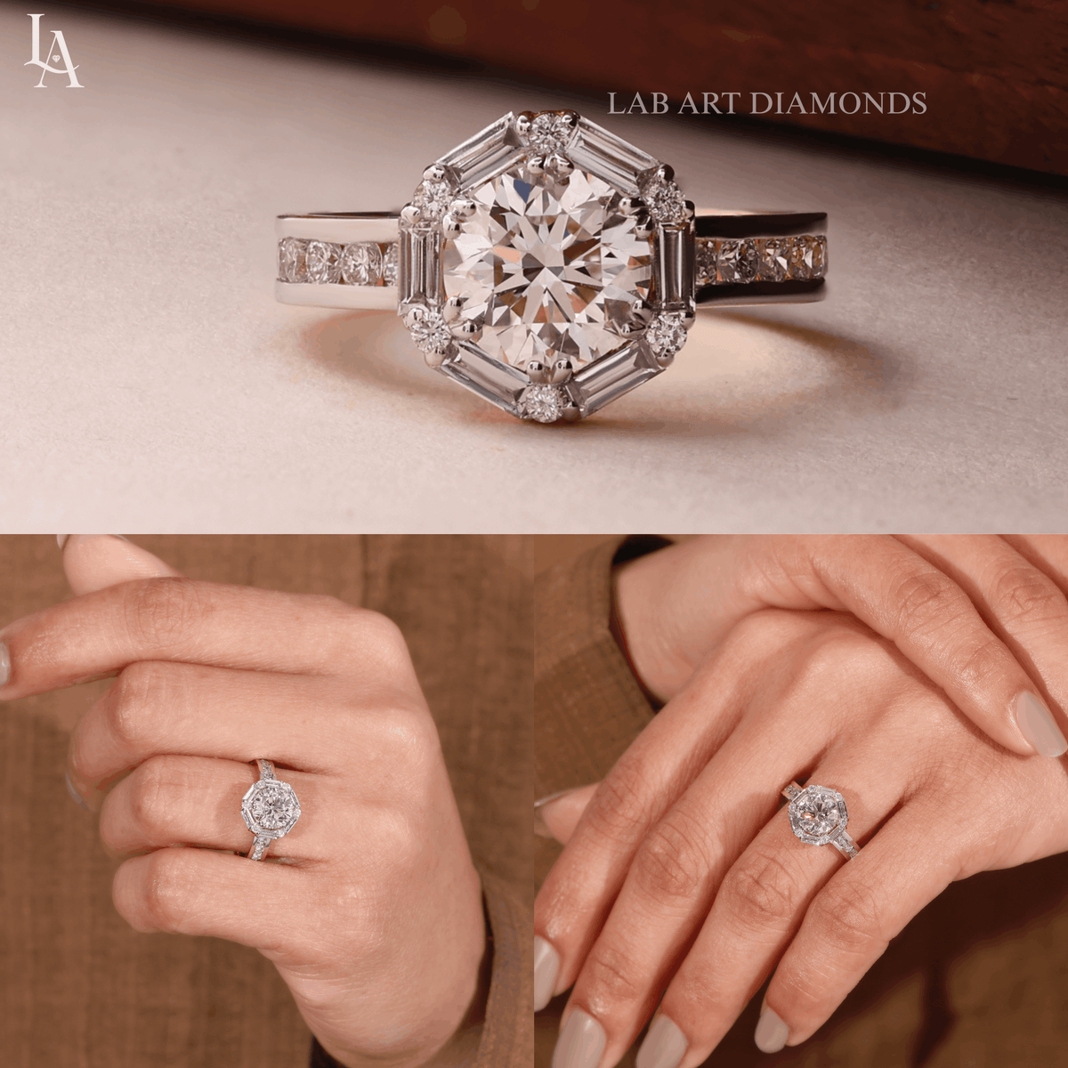 Round Cut Art Deco Halo Engagement Ring