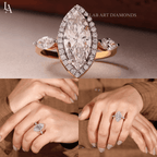 Marquise-Cut Three Stone Halo Engagement Ring