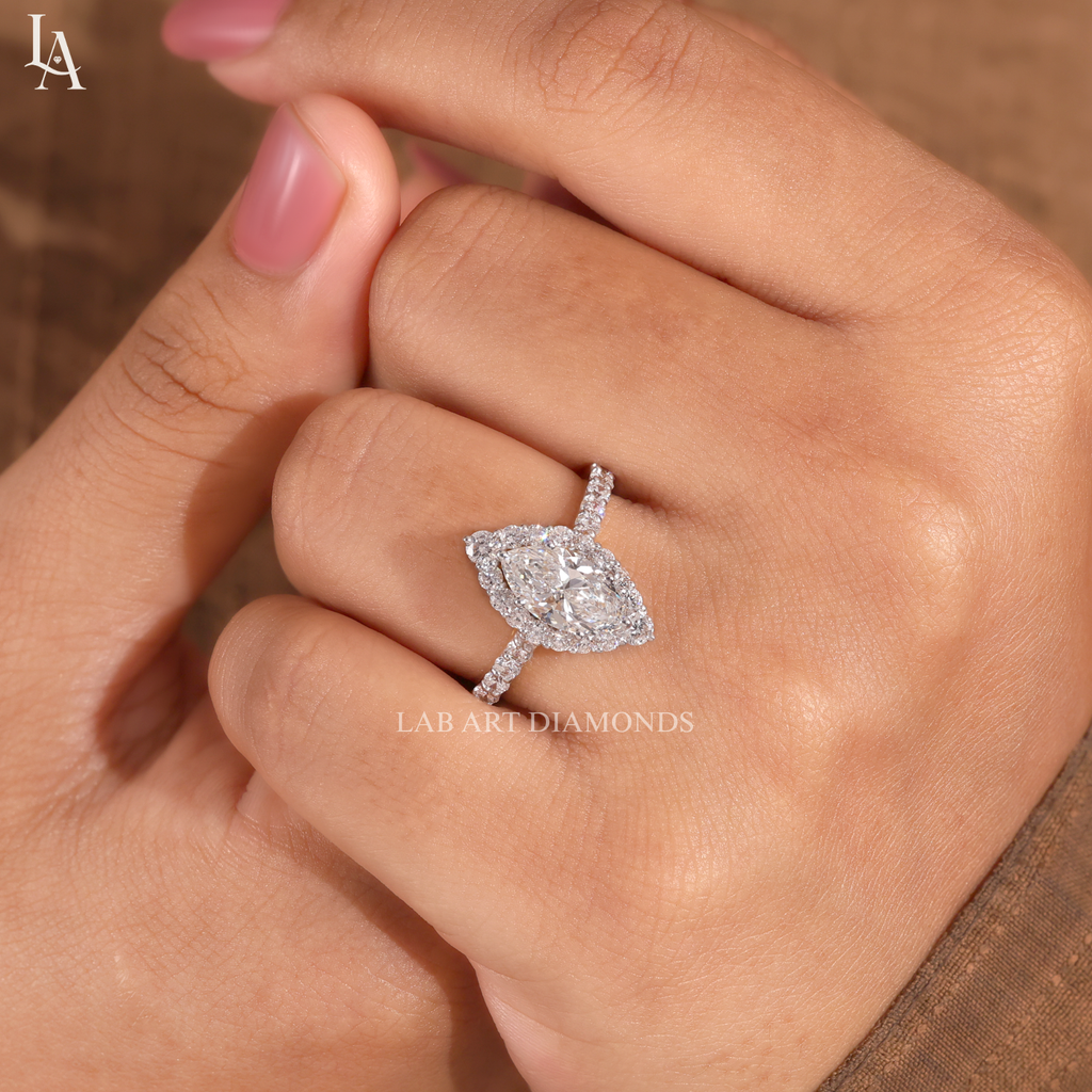 Marquise Cut Halo Engagement Ring