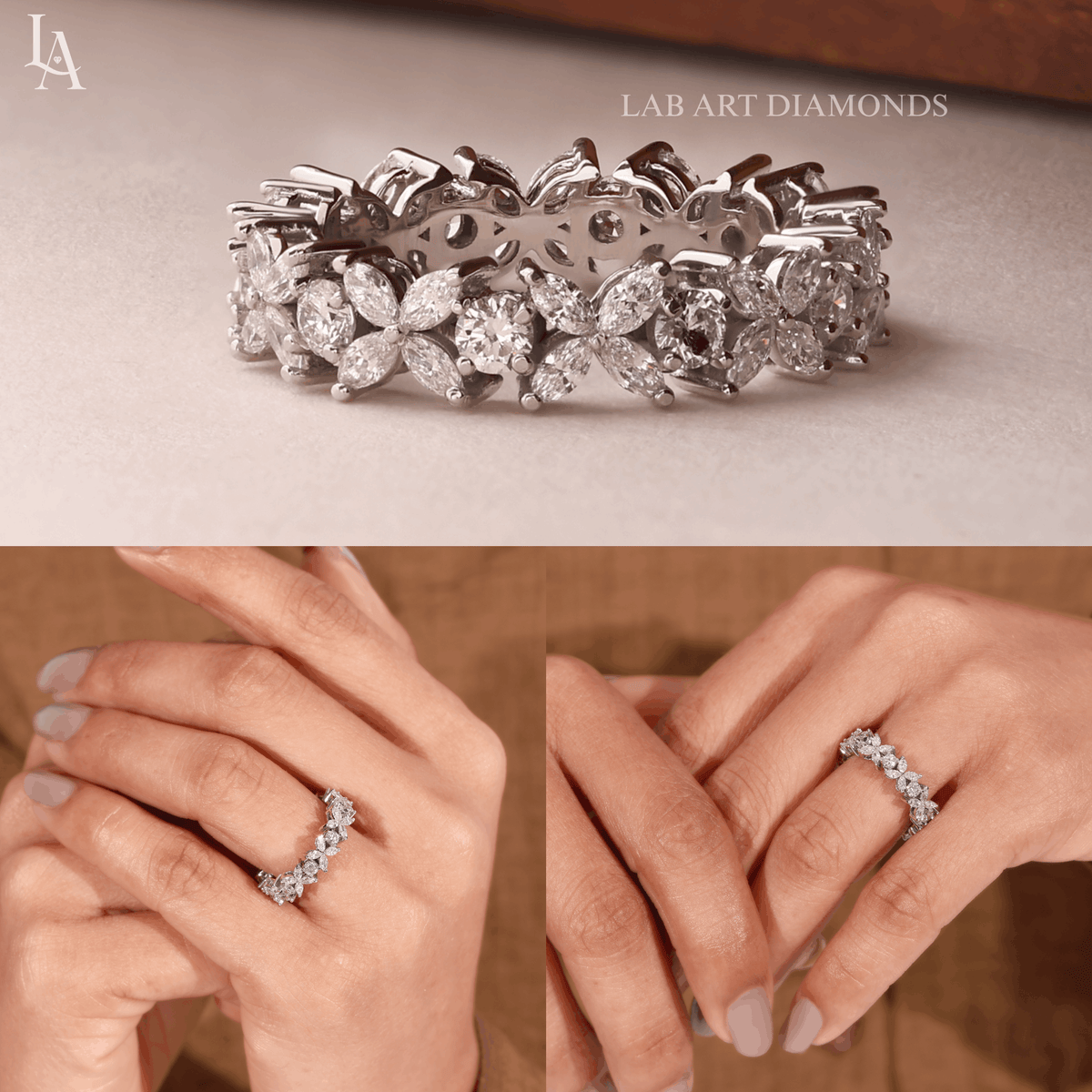 Marquise-Cut  Flower Eternity Band