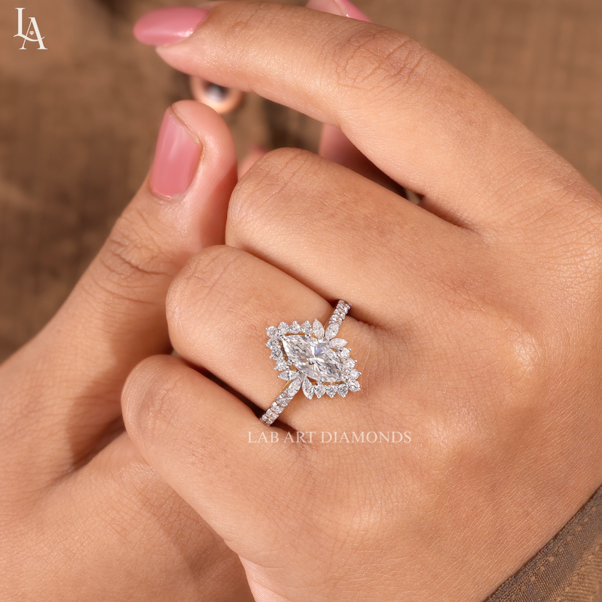 Marquise Cut Halo Engagement Ring