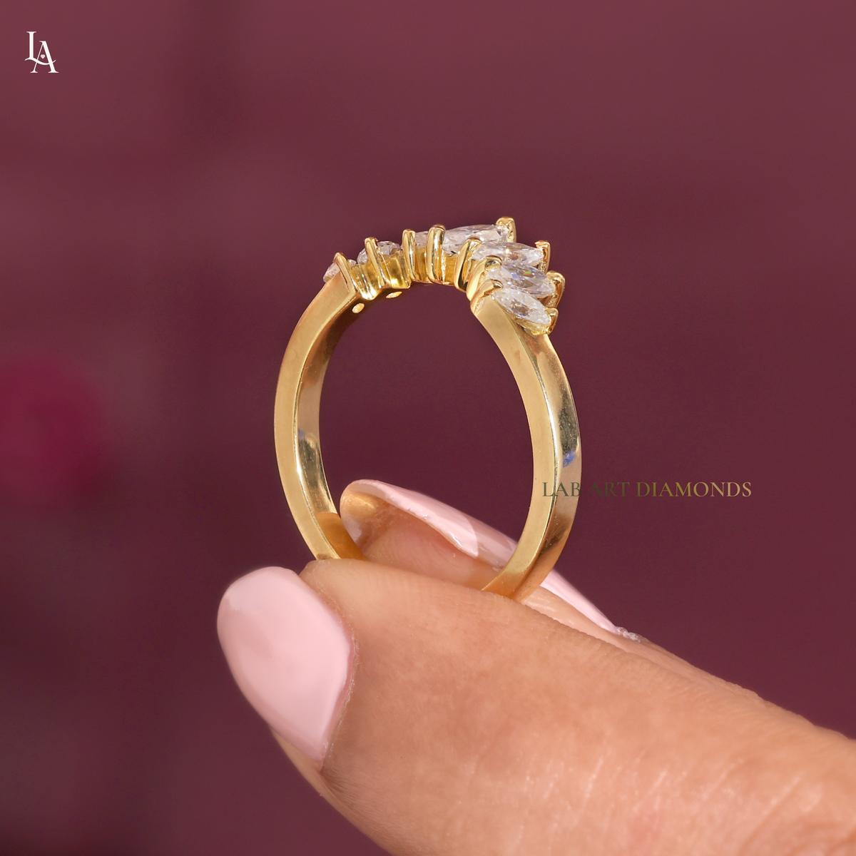 Nature Inspired Marquise Petal Crown Curved Band