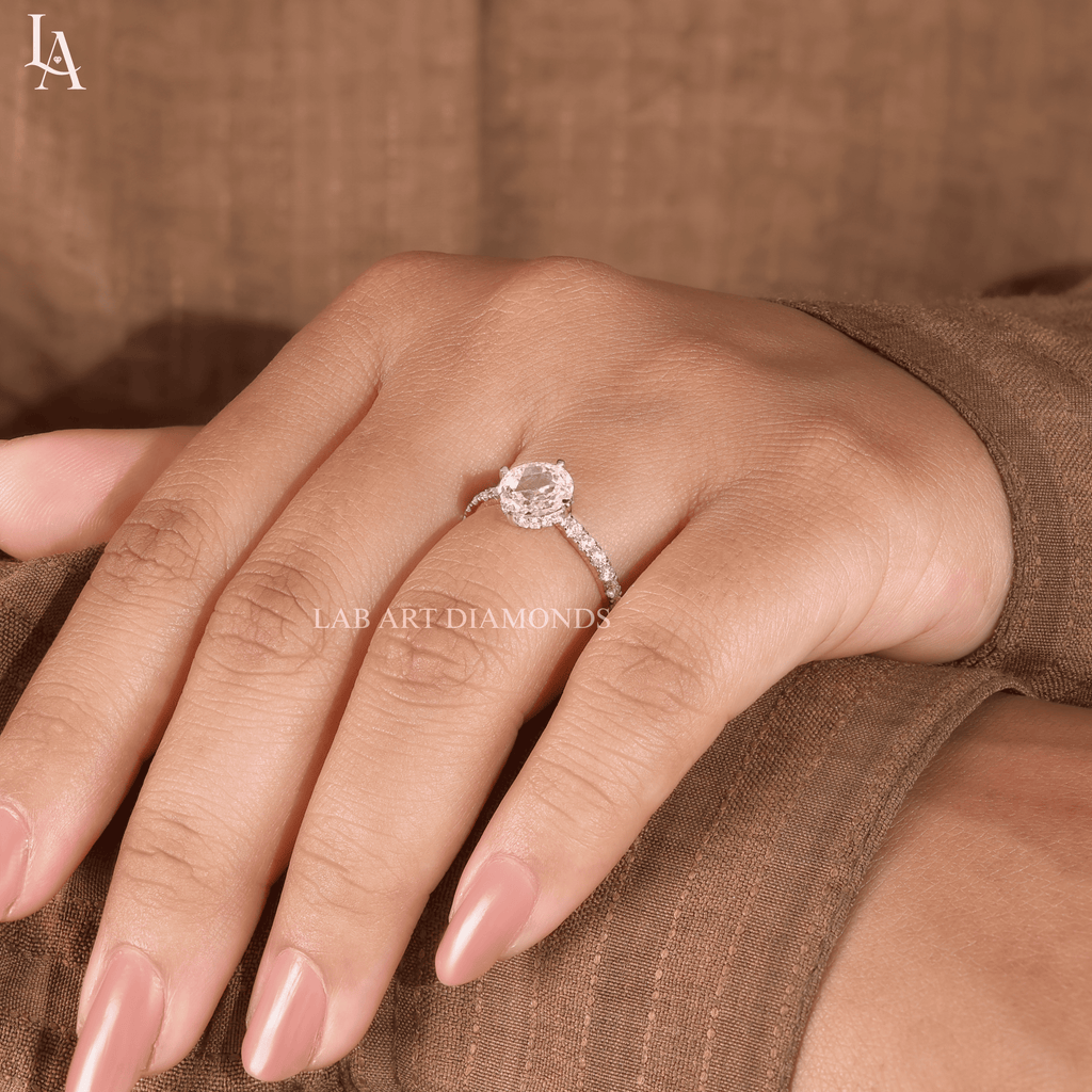 Round Rose Cut Hidden Halo Engagement Ring