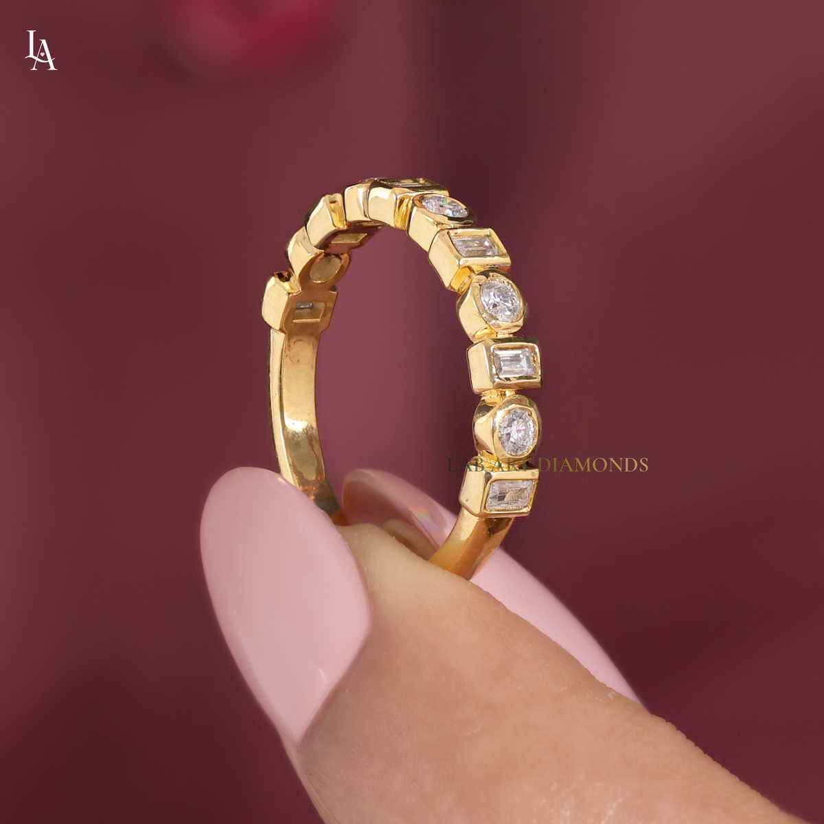 Bezel Set Lab Grown Diamond Half Eternity Band