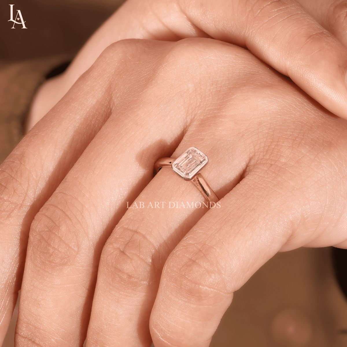Emerald Cut Bezel Set Engagement Ring