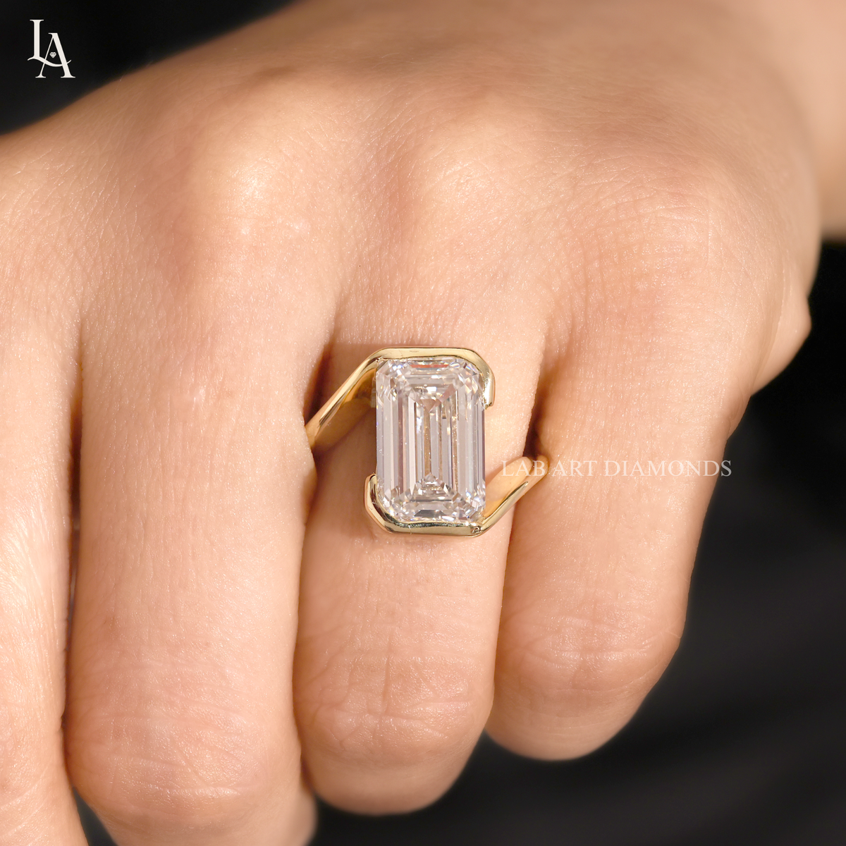 Emerald Cut Bezel Bypass Solitaire Ring