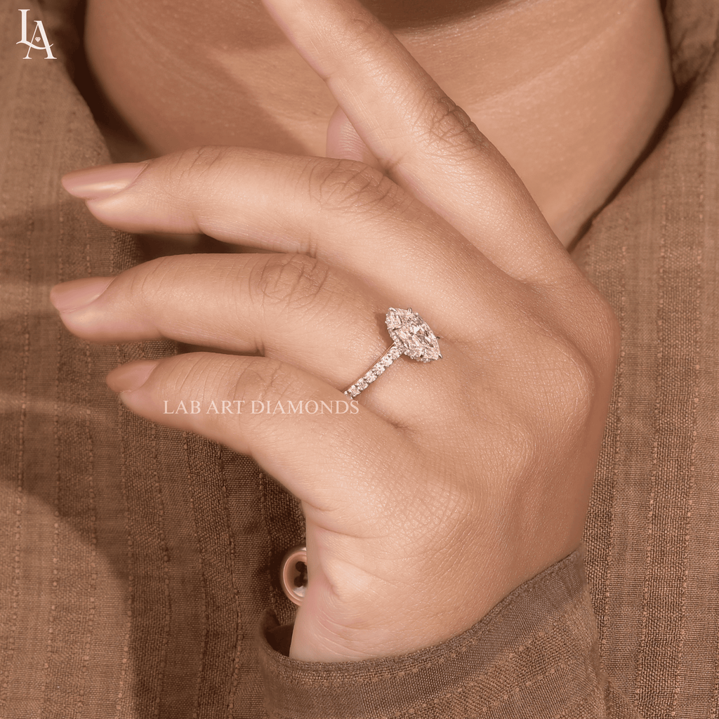 Marquise Cut Hidden Halo Engagement Ring