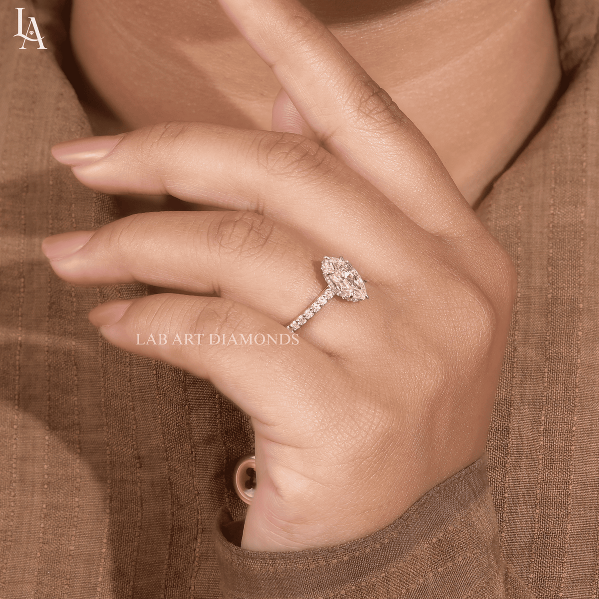Marquise Cut Hidden Halo Engagement Ring