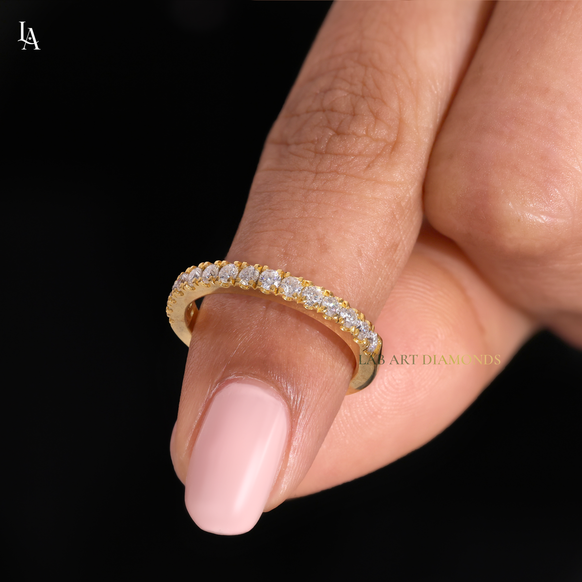 Round Cut Half Pave Eternity Band