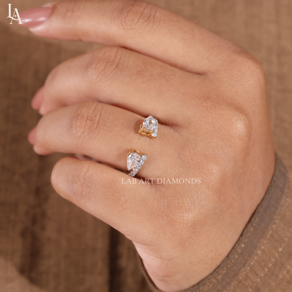 Pear Cut Open Cuff Toi et Moi Two Stone Ring