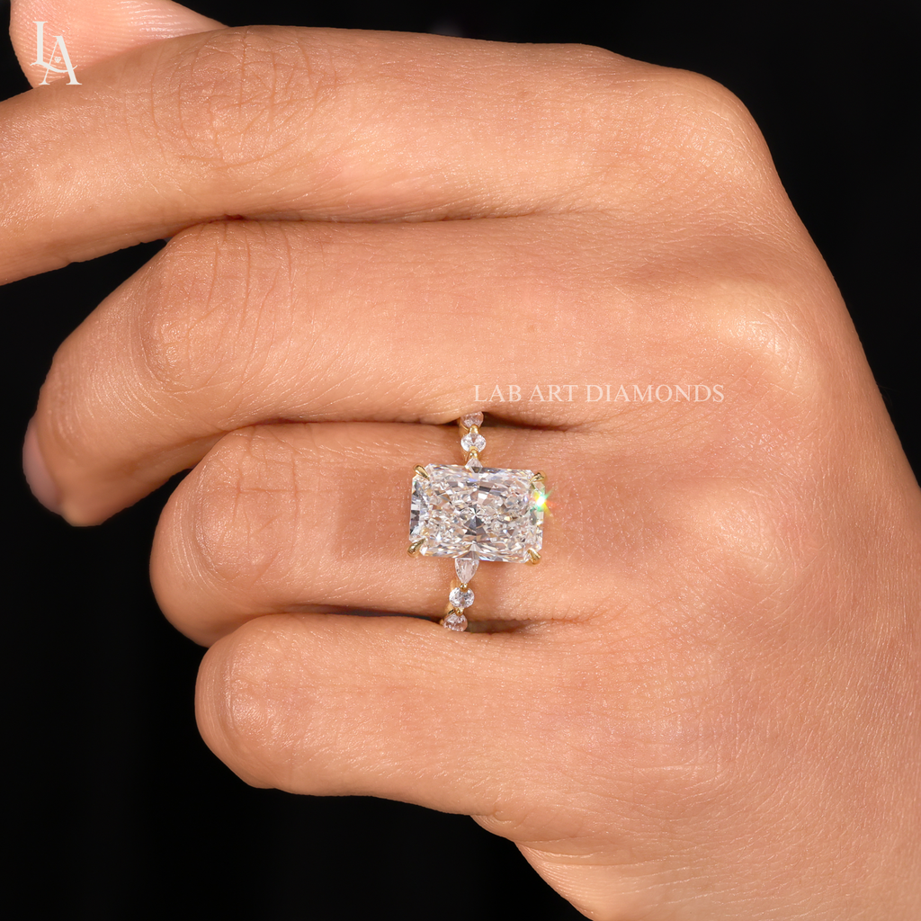 Radiant Cut Hidden Halo Marquise Eternity Engagement Ring