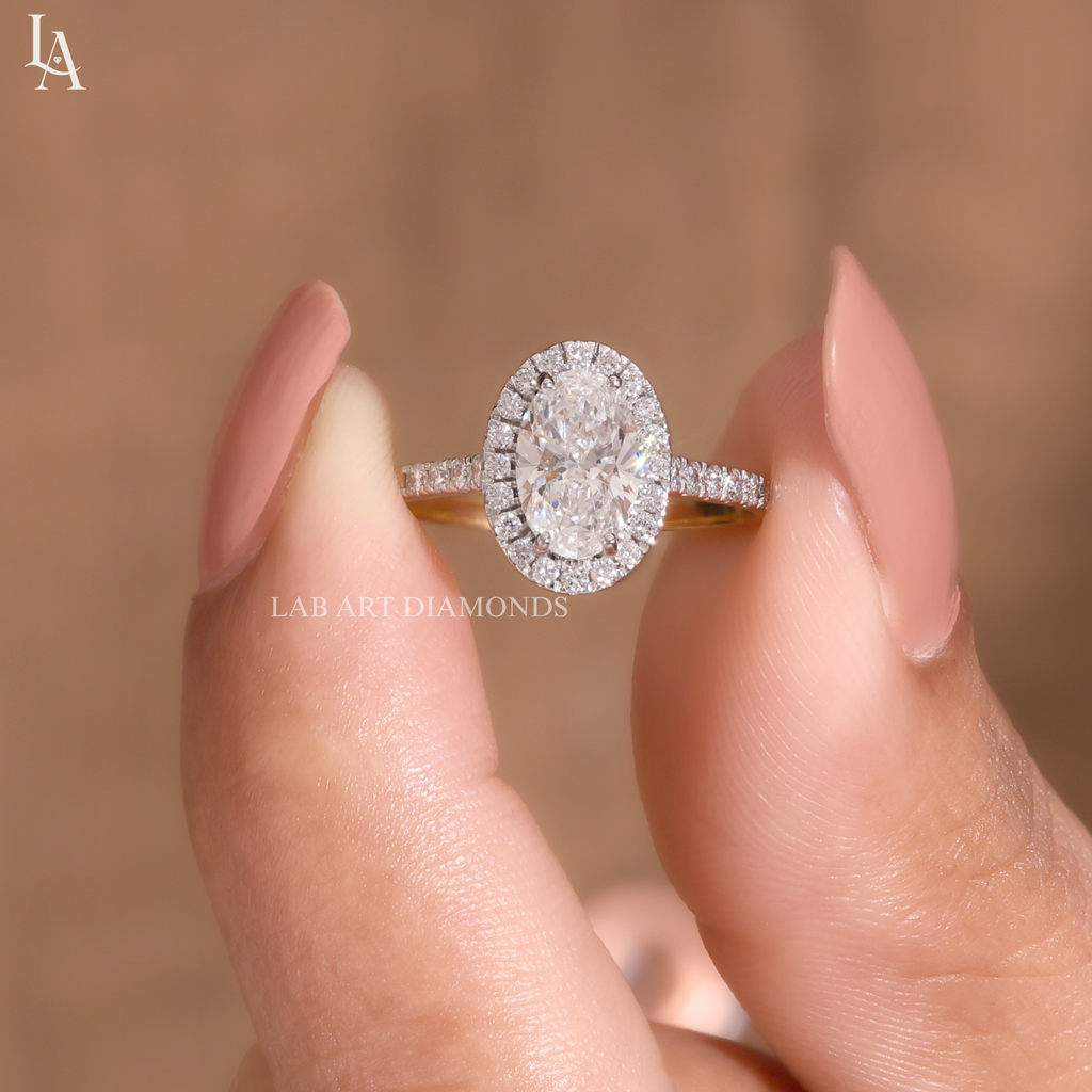 Oval Cut Halo Pave Band Wedding Ring