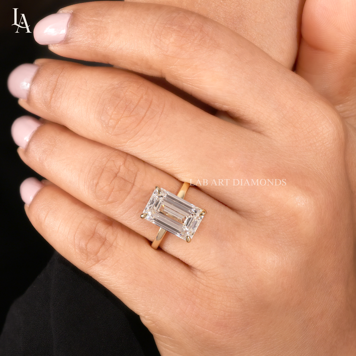 Emerald Cut Hidden Halo Solitaire Engagement Ring