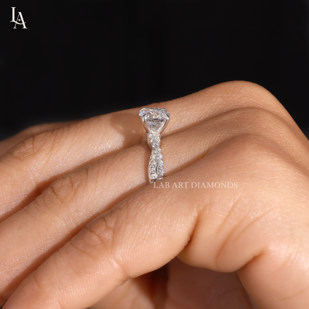 Beaded Twist Milgrain Pave Engagement Ring