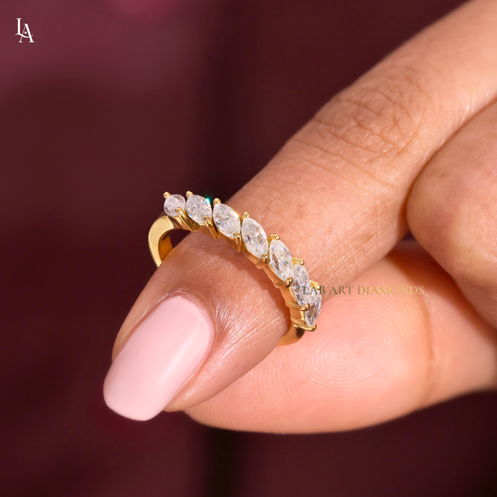 Slanted Leaf Marquise 7 Stone Half Eternity Band