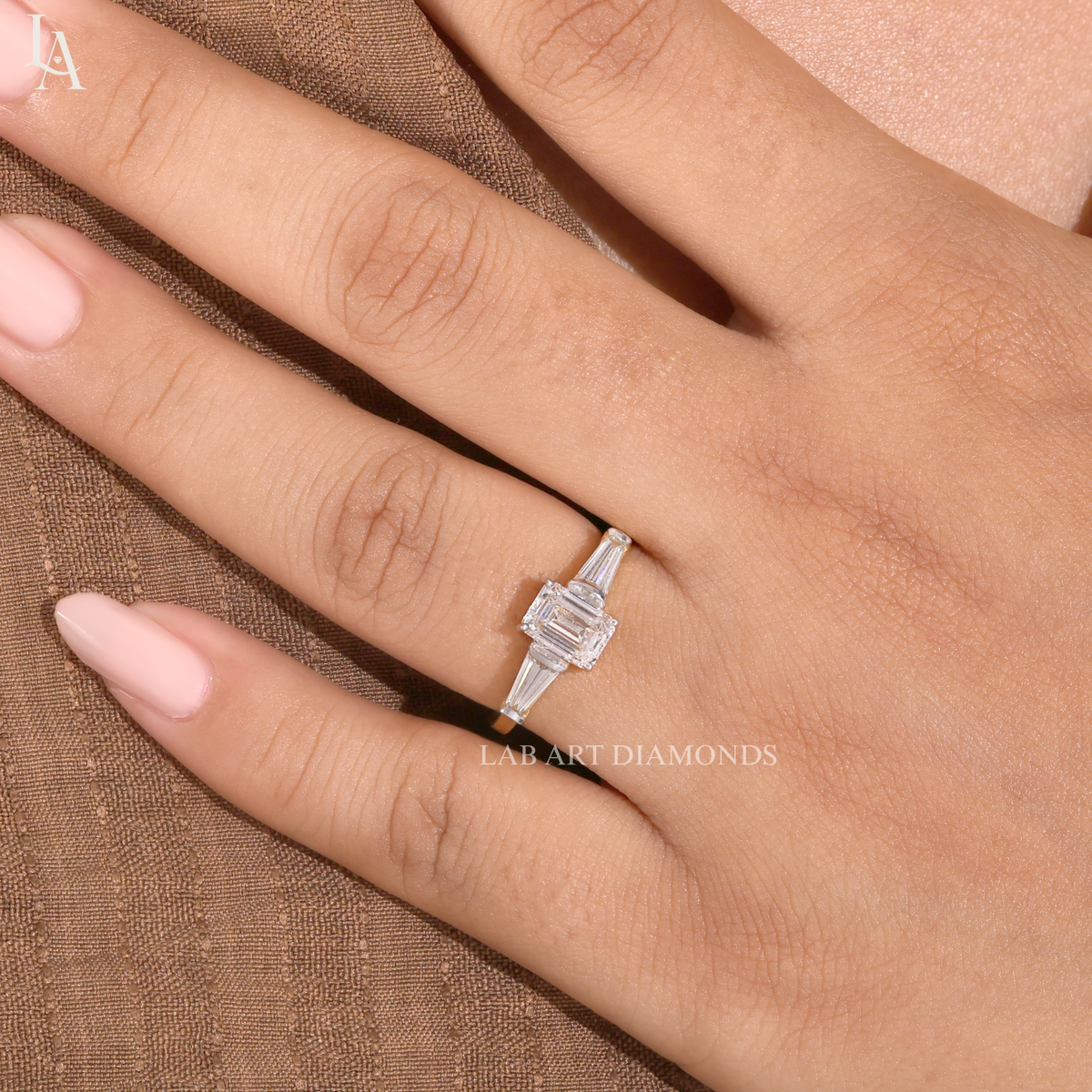 Emerald Cut Three Stone Engagement Ring