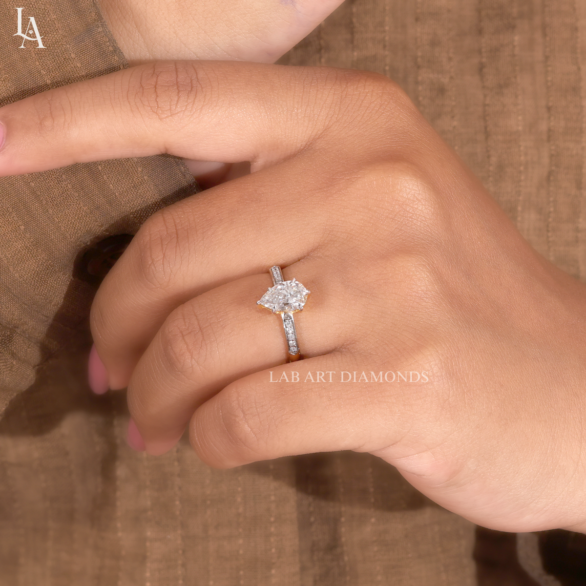 Pear Cut Tapered Pave Band Engagement Ring