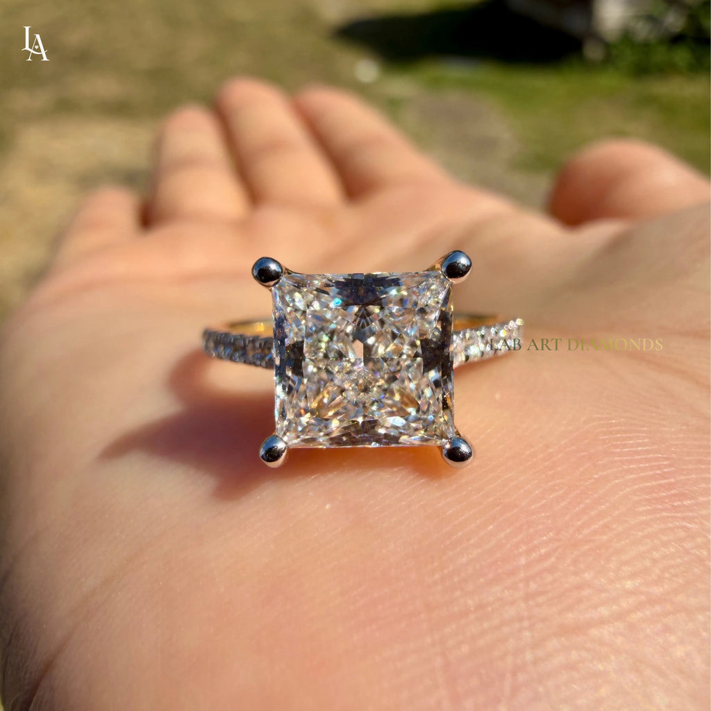 Princess Cut Pave Solitaire Engagement Ring