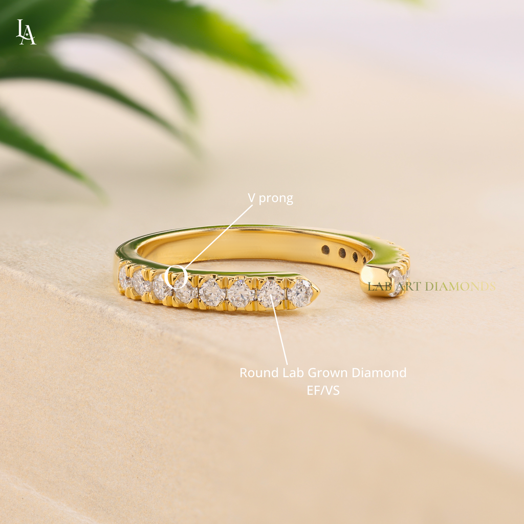 Modern Open Cuff Round Pave Half Eternity Adjustable Band