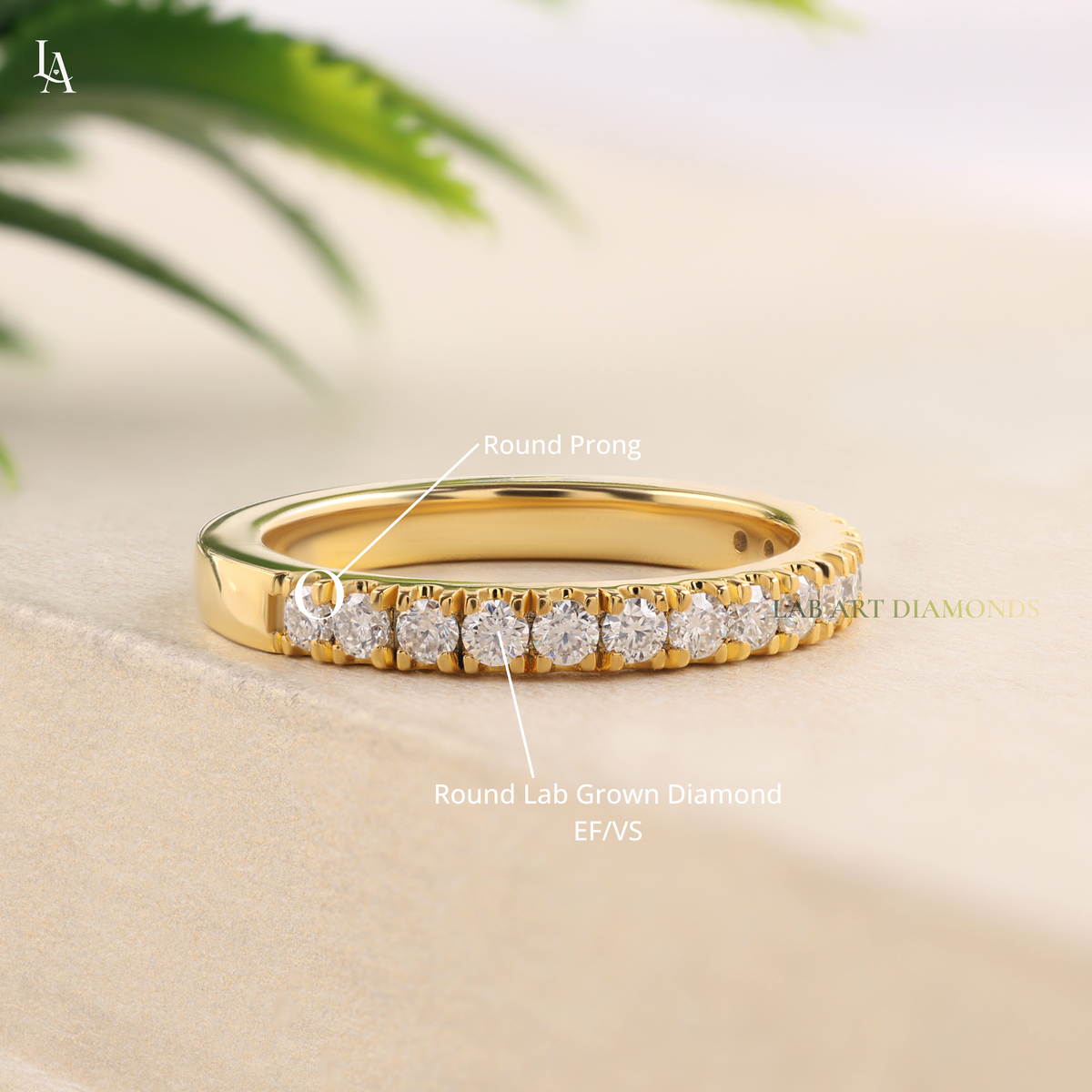 Round Cut Half Pave Eternity Band