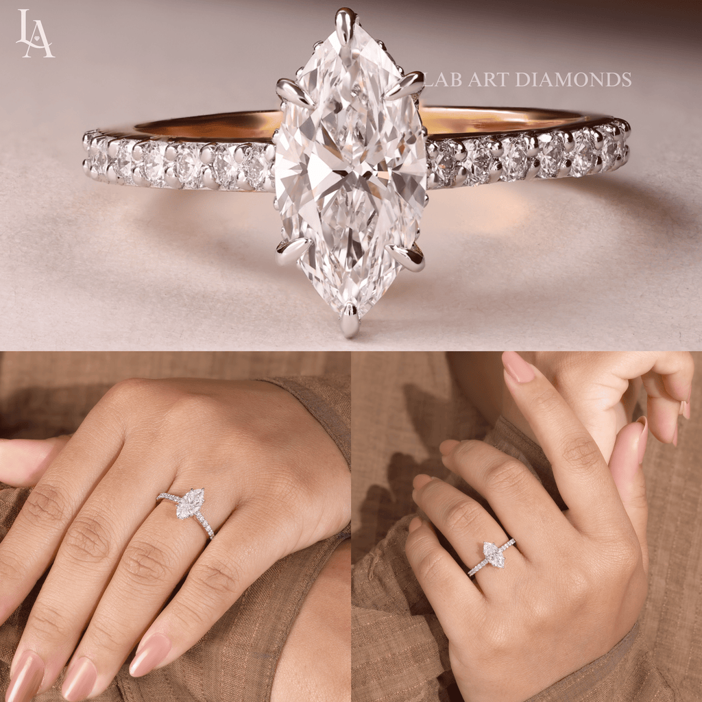 Marquise Cut Hidden Halo Engagement Ring