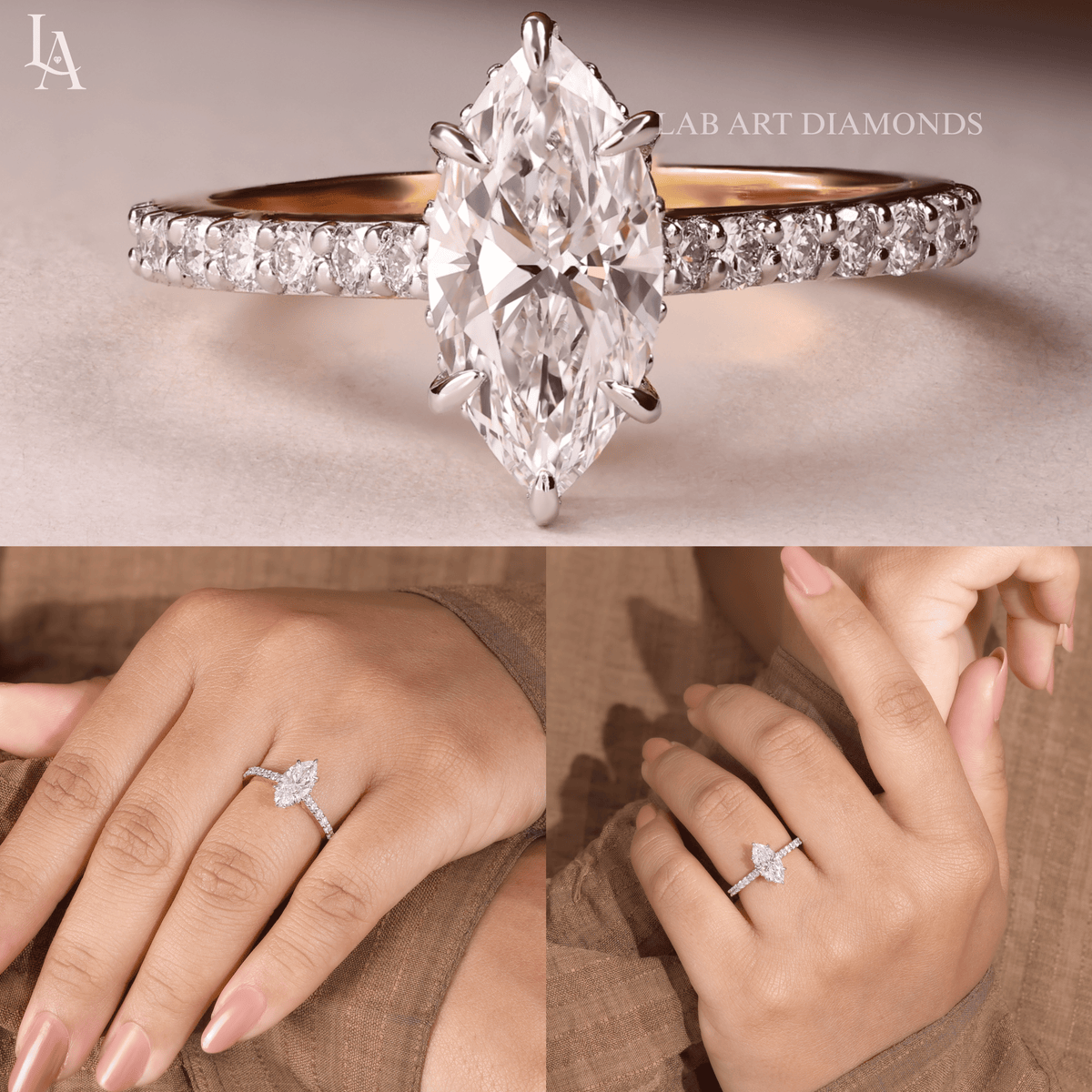 Marquise Cut Hidden Halo Engagement Ring