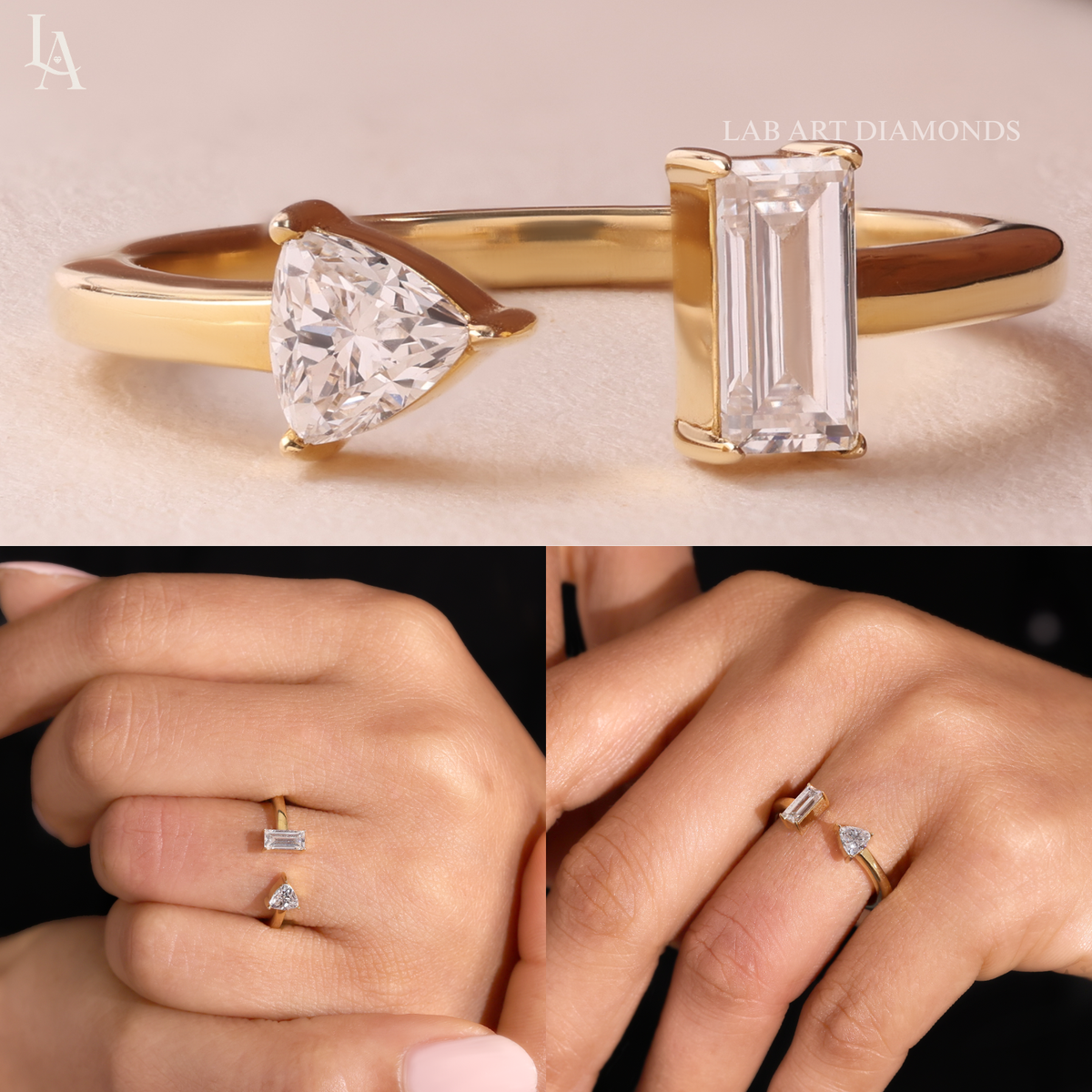 Toi Et Moi Baguette and Trillion Cuff Open Ring