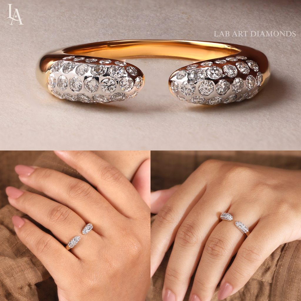 Dome Pave Diamond Open Cuff Ring