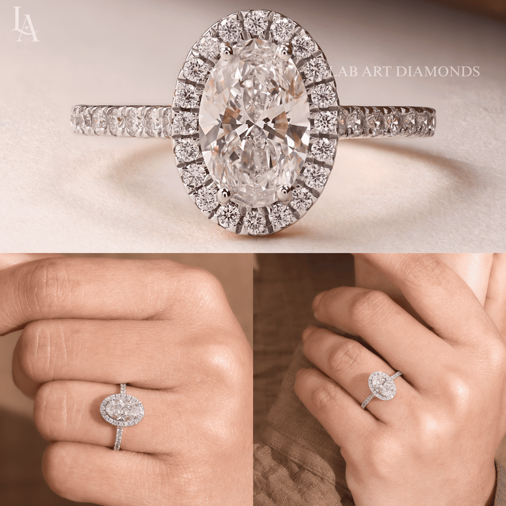 Oval Cut Halo Pave Band Wedding Ring