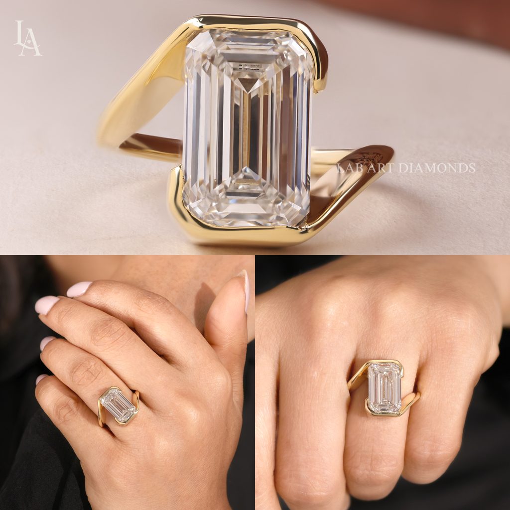Emerald Cut Bezel Bypass Solitaire Ring