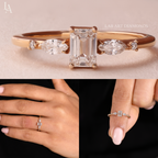 Emerald Cut Marquise Cluster Diamond Engagement Ring
