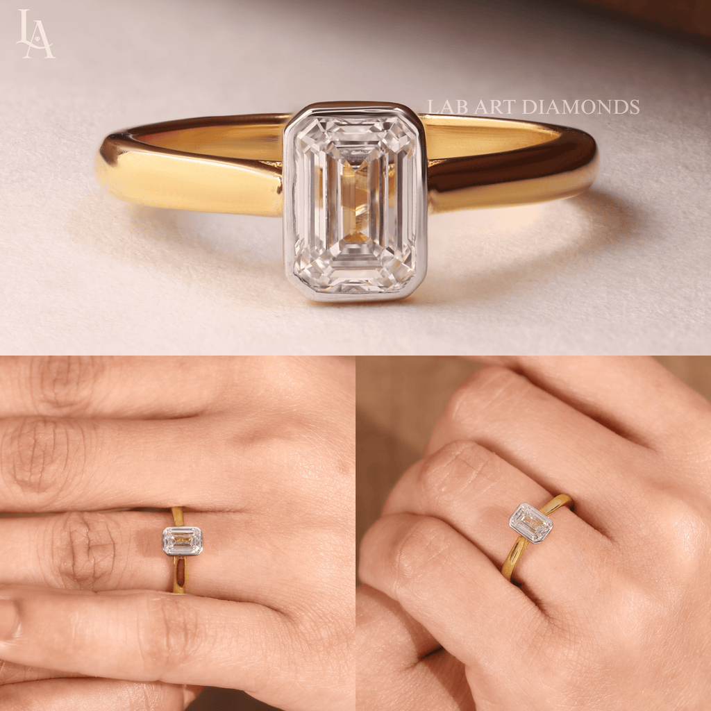 Emerald Cut Bezel Set Engagement Ring