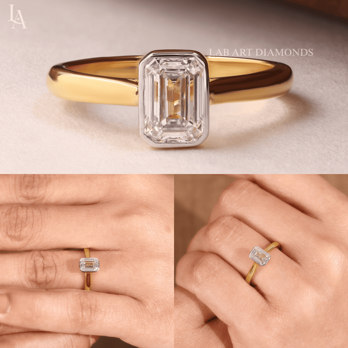 Emerald Cut Bezel Set Engagement Ring