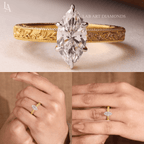 Marquise Cut Vintage Hand Engraved Solitaire Engagement Ring