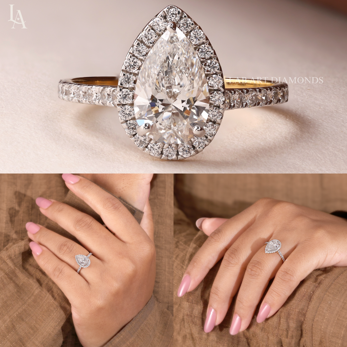 Pear Cut Halo Pave Band Engagement Ring