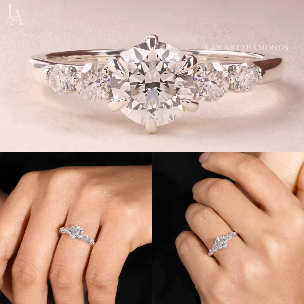 Round Cut Cascading Side Stones Engagement Ring