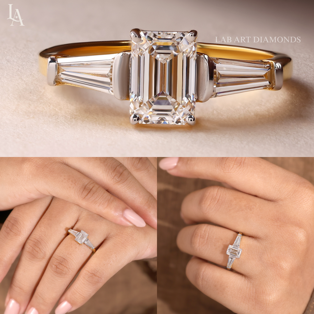 Emerald Cut Three Stone Engagement Ring