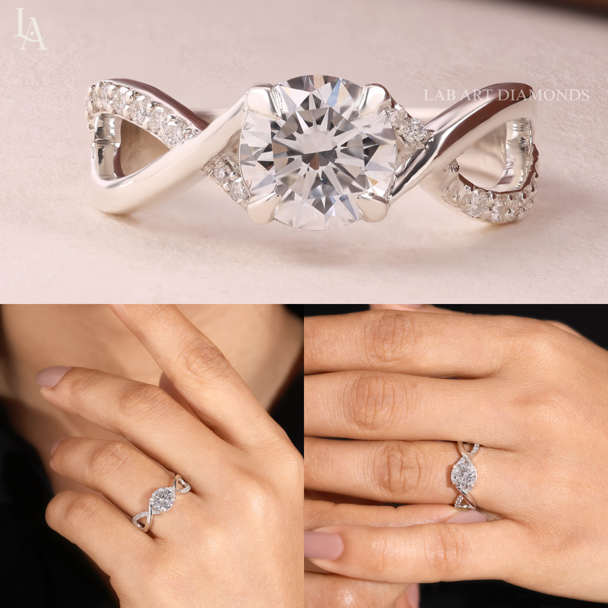 Round Cut Infinity Twist Engagement Ring
