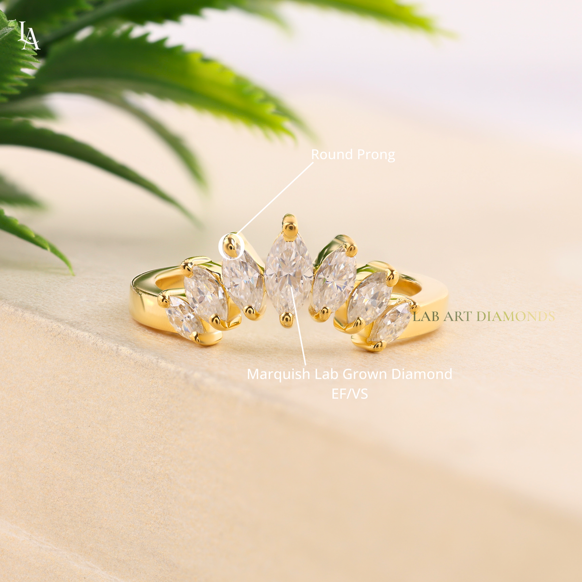 Nature Inspired Marquise Petal Crown Curved Band