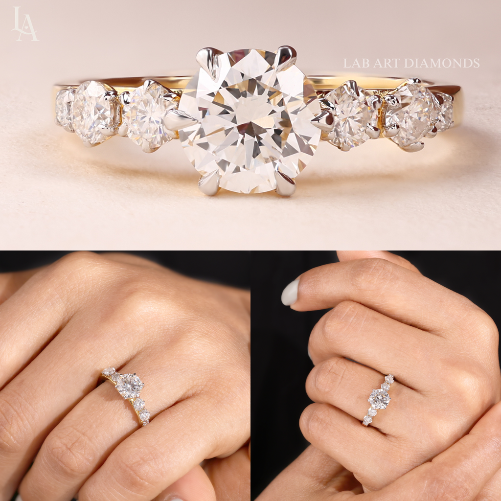 Round Cut Graduated Side Stone Engagement Ring
