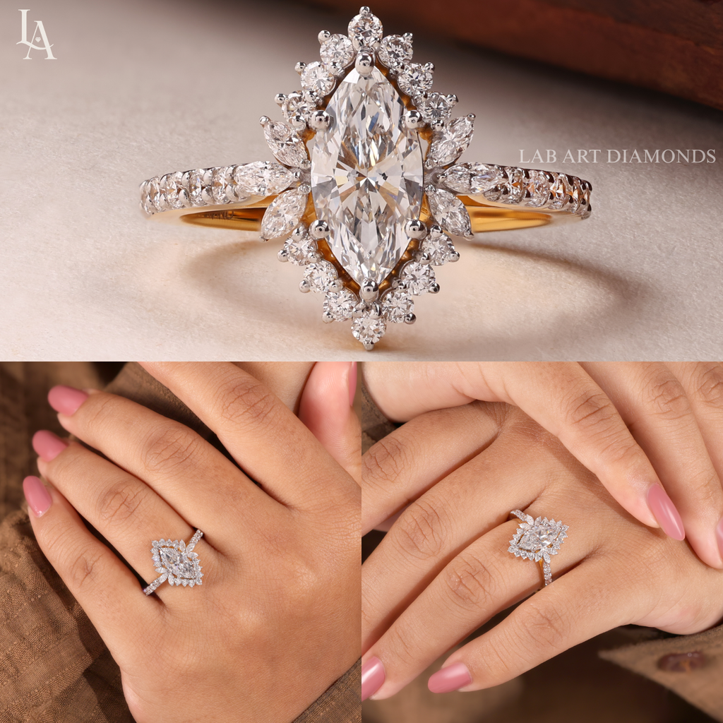 Marquise Cut Halo Engagement Ring