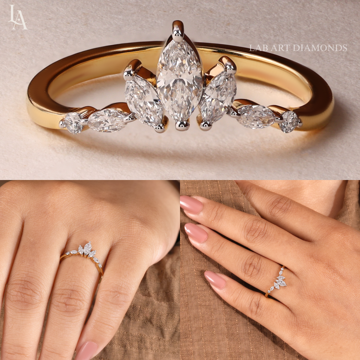 Curved Marquise Crown Wedding Band