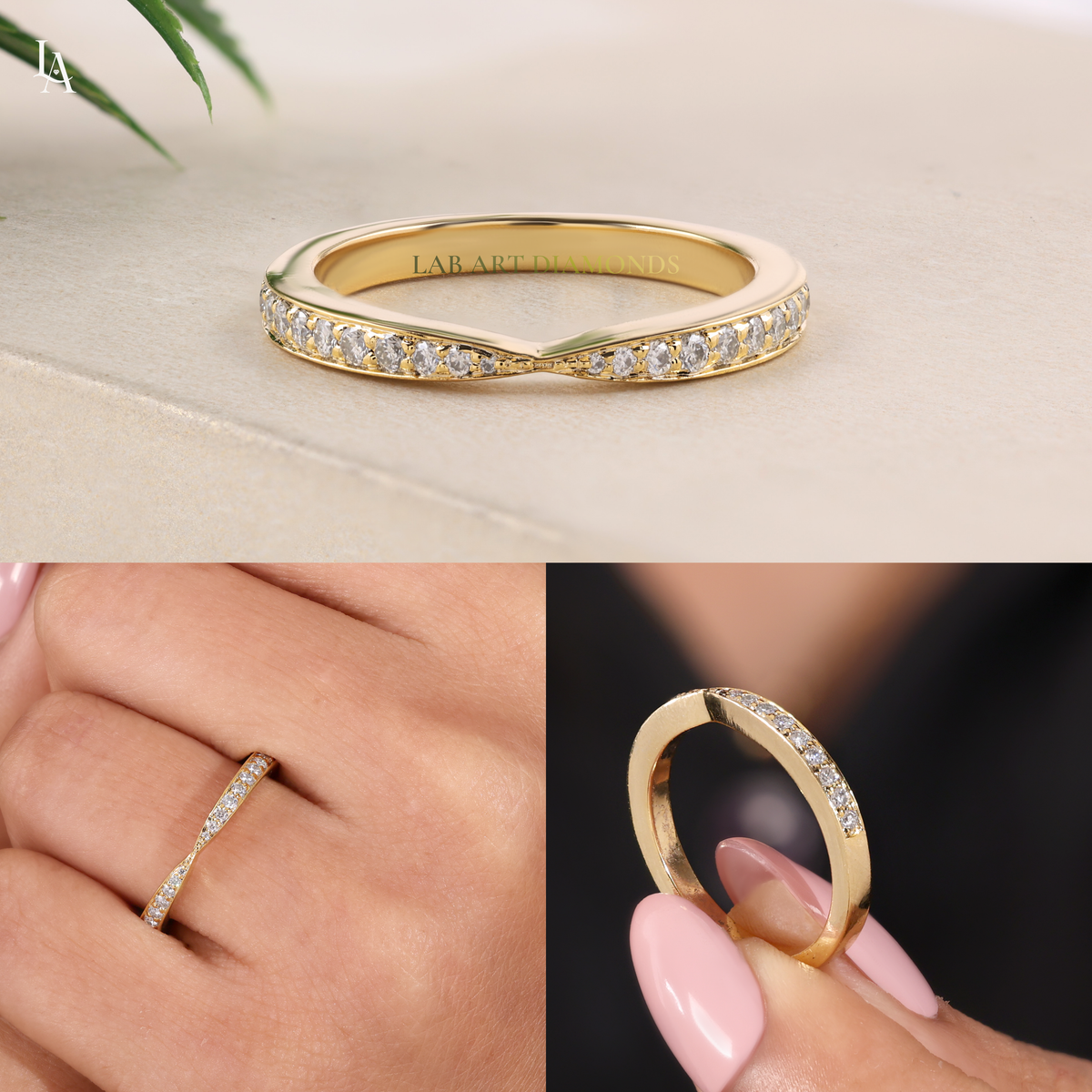Pinched Tapered Pave Half Eternity Band
