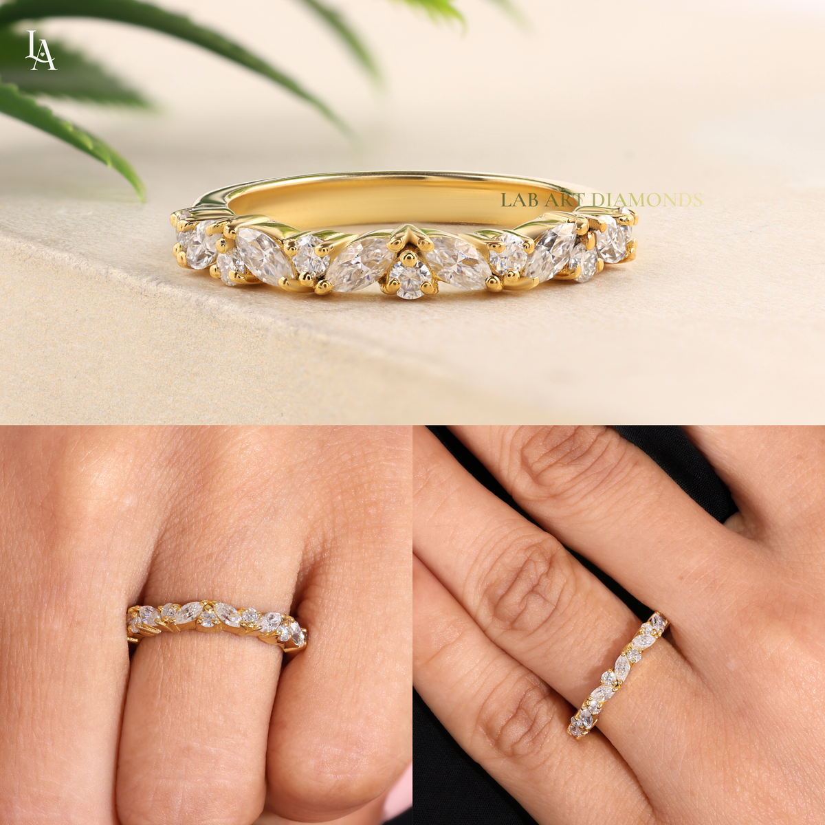 Marquise Cut Cluster Leaf Band