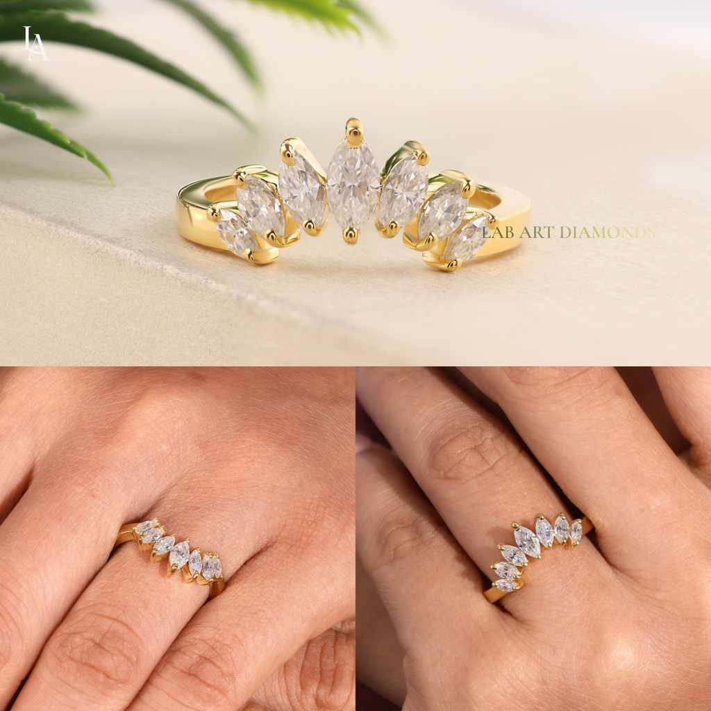 Nature Inspired Marquise Petal Crown Curved Band