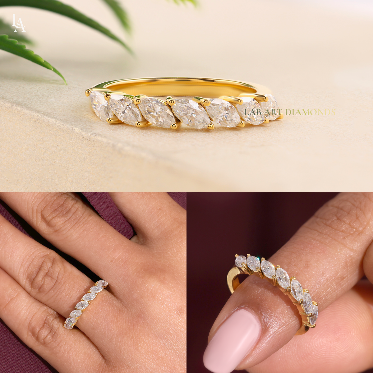 Slanted Leaf Marquise 7 Stone Half Eternity Band